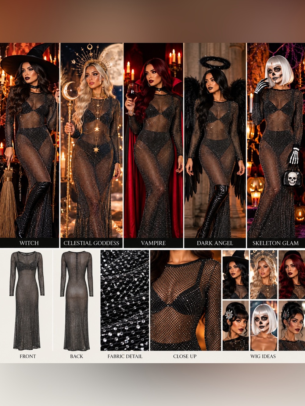 House of Harlow 1960 Sheer Rhinestone Mesh Maxi Dress in Black